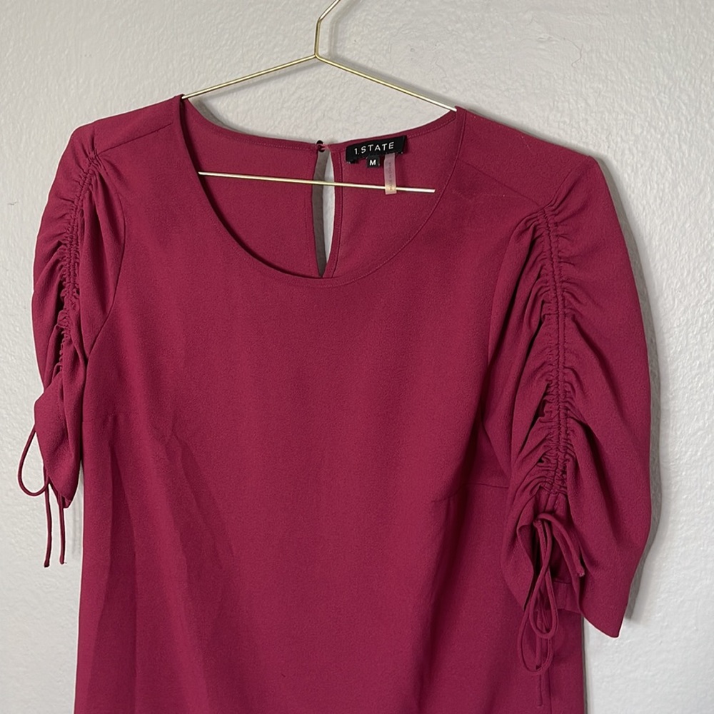 1. State Ruched Detail Tie Sleeve Blouse In Plumberry - Picture 5 of 13